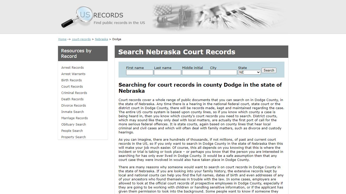 Search Court Records Dodge Nebraska | US Records